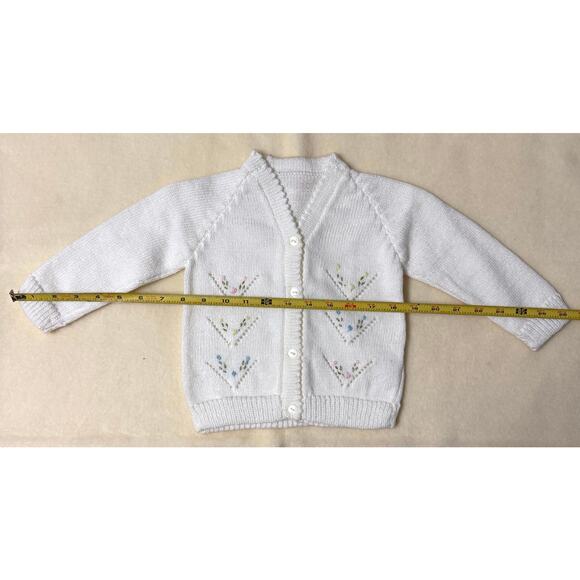 Vintage 90s Knit Cardigan Sweater Girls 6-9M White Pastel Floral Embroidered - Picture 7 of 7